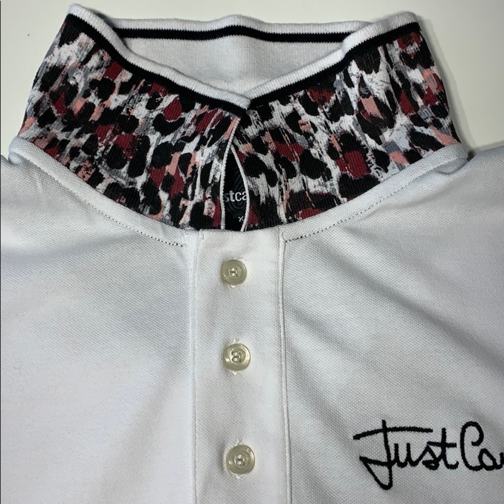 Just Cavalli Men's Signature Logo Tee Contrast collar polo shirt XL new w tag